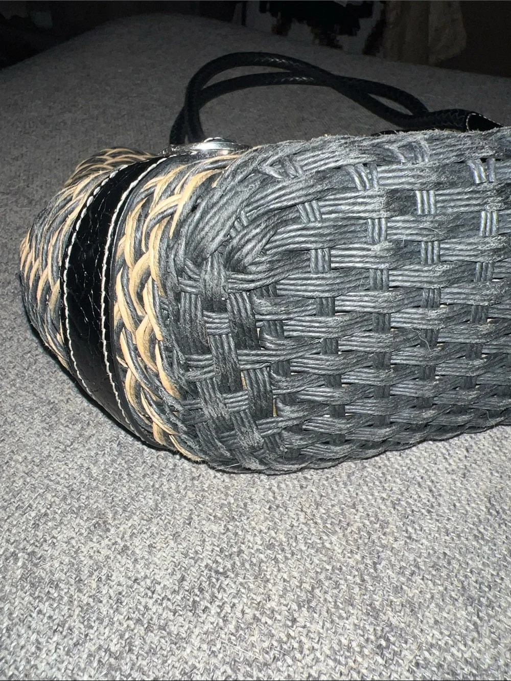 Brighton Woven Straw Tote with Black Trim and Silver Buckle GUC